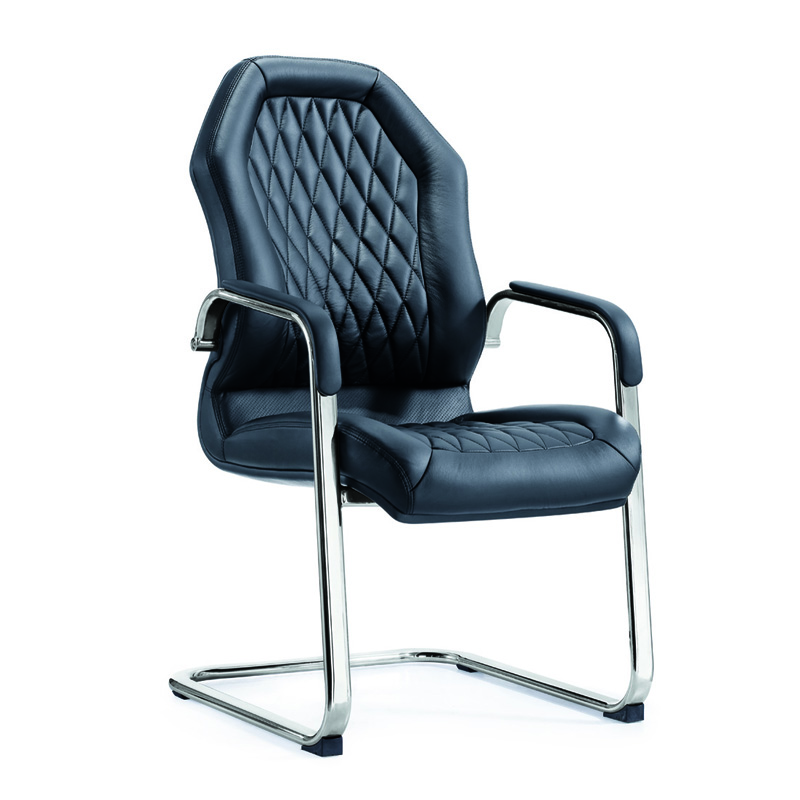 Black leather visitor chair without caster wheels in office F303