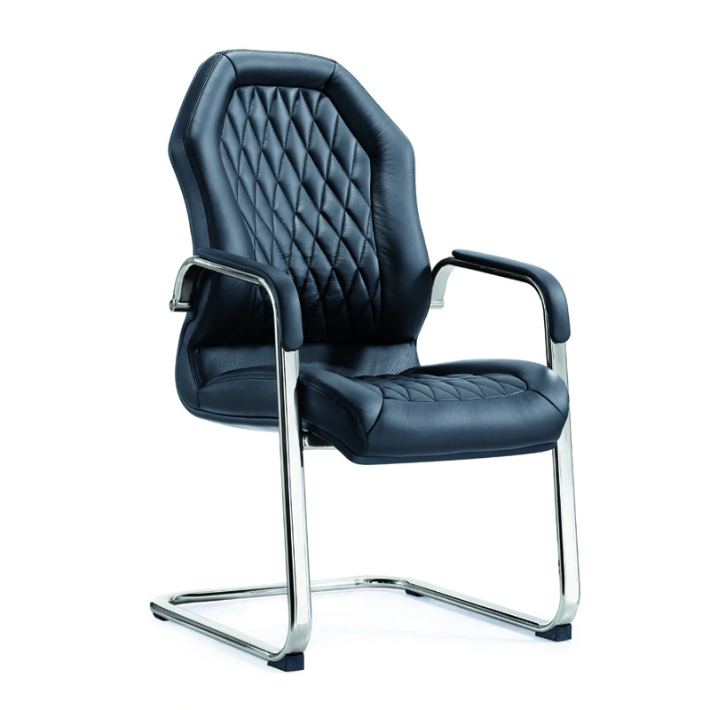 product-Furicco-Black leather visitor chair without caster wheels in office F303-img