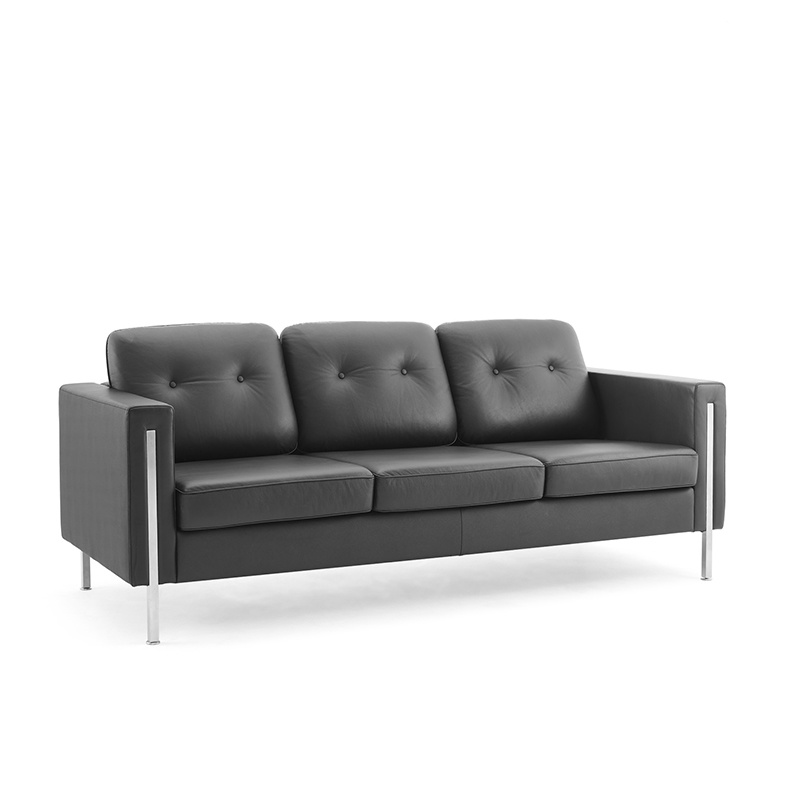 product-Furicco-Black Minimalist Style 3 Seater Reception Office Leather Sofa FU8001-img